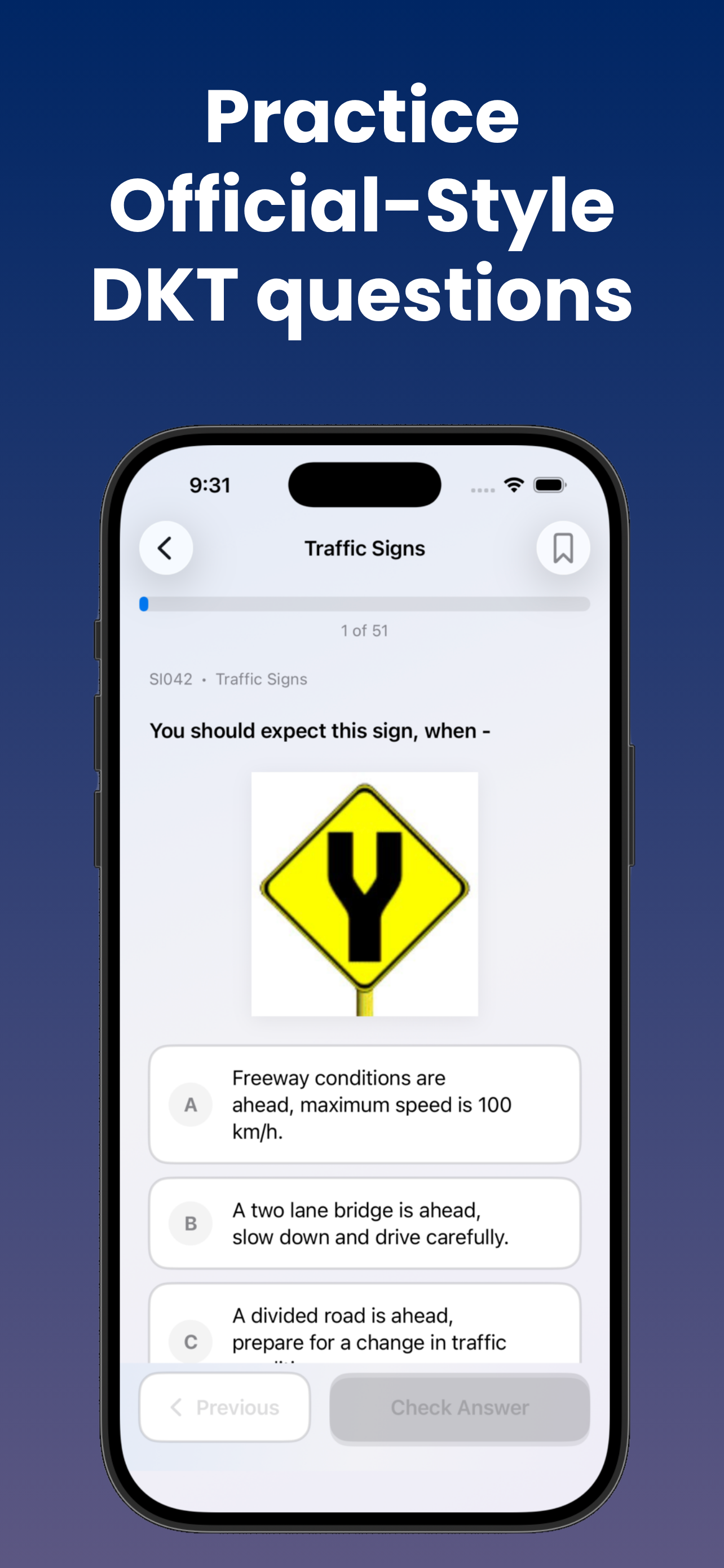 DrivePrep NSW traffic signs practice question with multiple-choice answers